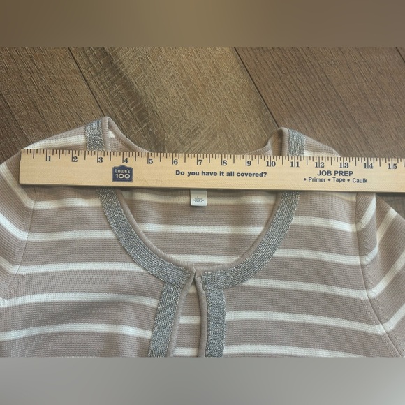 Banana Republic Women’s L Striped Open Front Cardigan Silver Trim Cotton - Picture 12 of 14